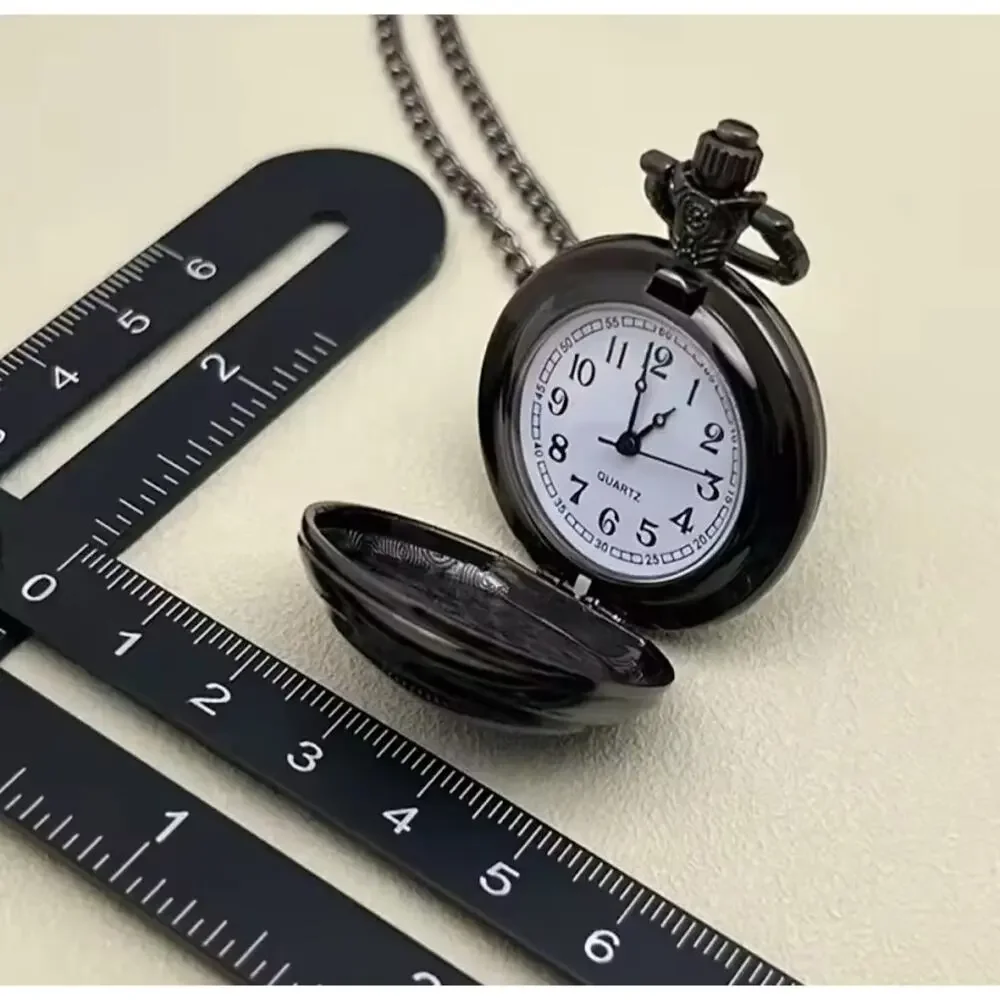 Gothic Raven Crown Pocket Watch Necklace Red Black Vintage Pendant Chain